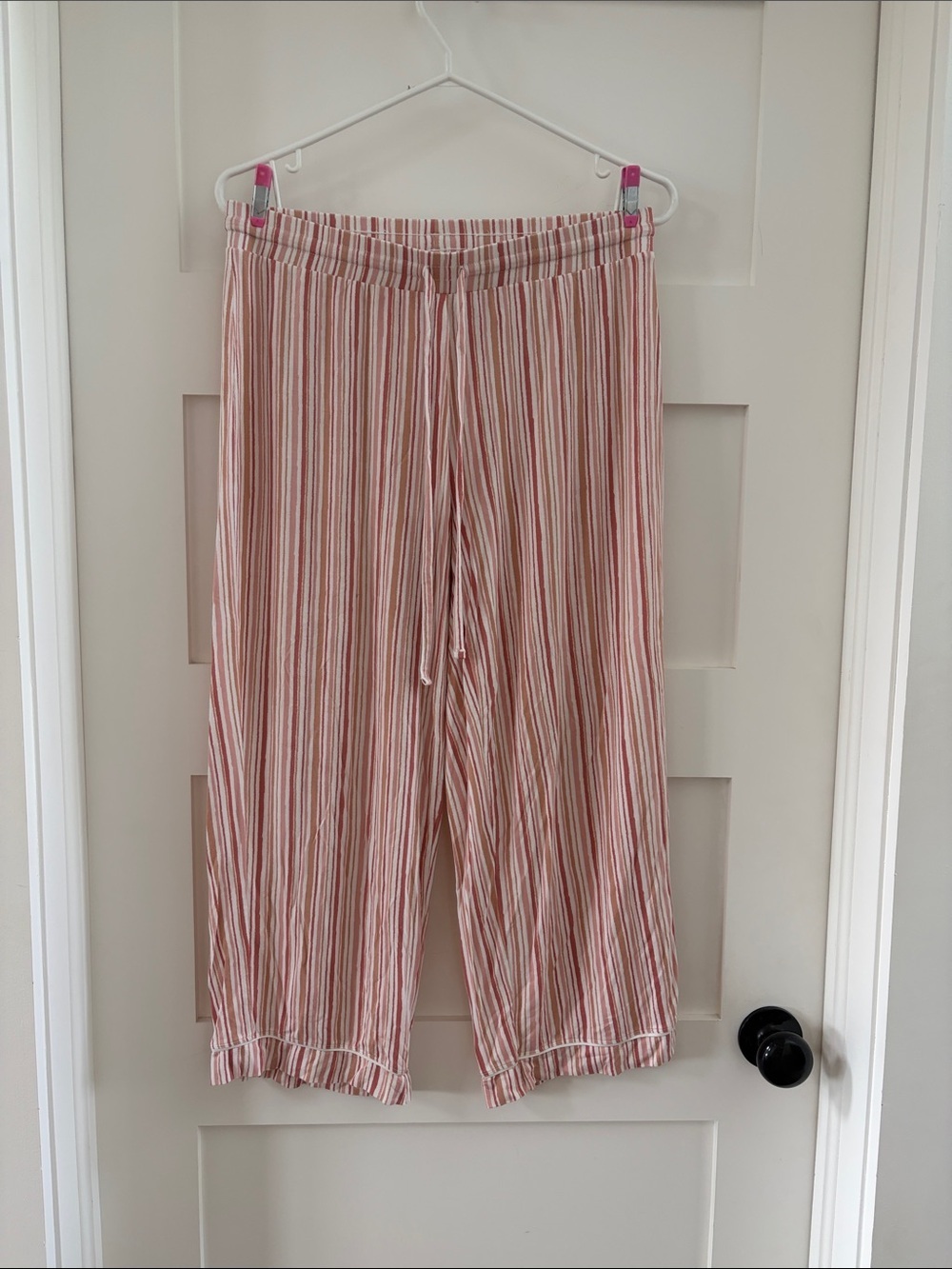 knix Pink and Cream Striped Wide-Leg pj bottoms.